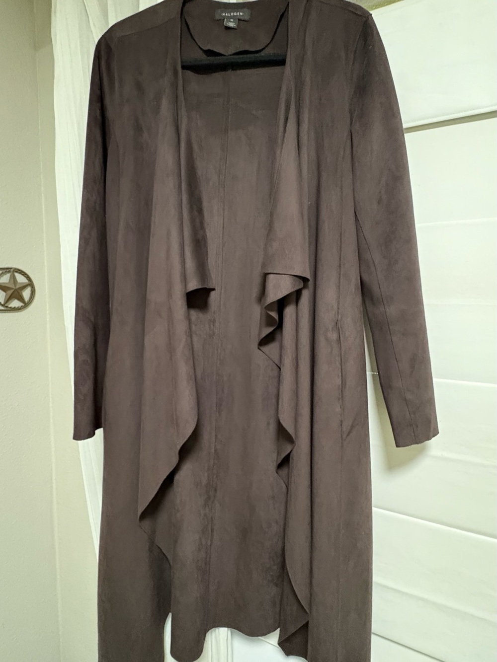 Halogen Brown Suede-Look Open Front Robe Jacket - Picture 2 of 7